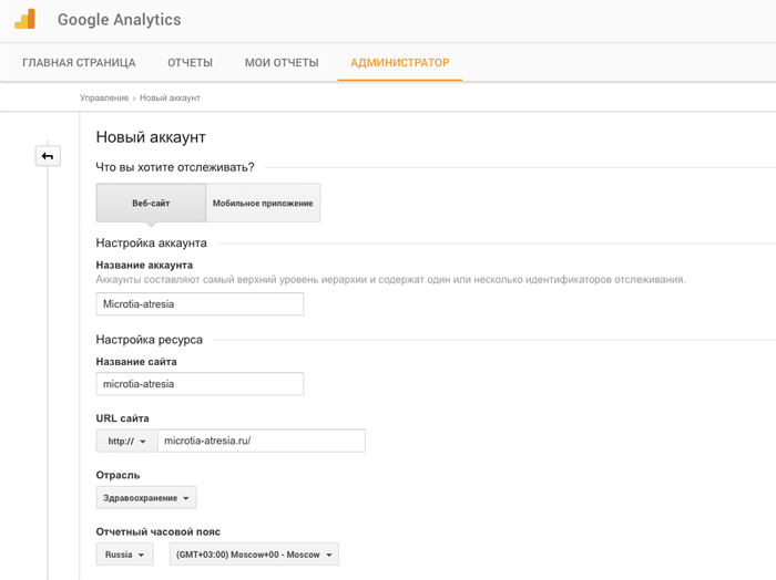 как создать счётчик Google Analytics