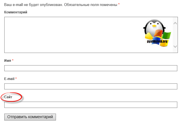 Как удалить поле сайт в форме комментариев