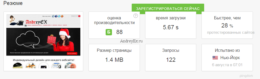 AndreyEx.ru на Pingdom Скриншот 2016.08.06