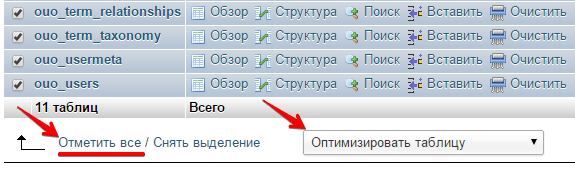 оптимизация таблиц mysql в phpmyadmin