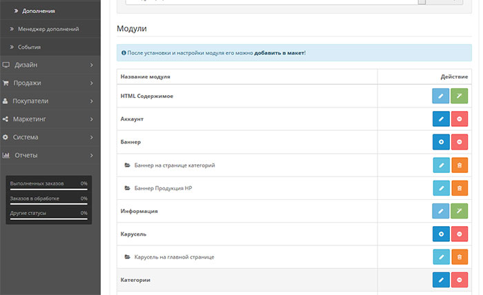 Модуль бокового меню OpenCart